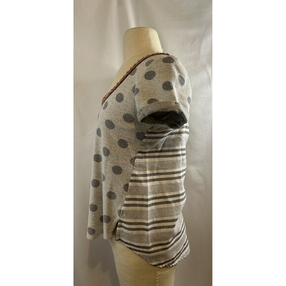Anthro Akemi + Kim Grey Polka Dot Striped Short Sleeve Size XS - Picture 3 of 12